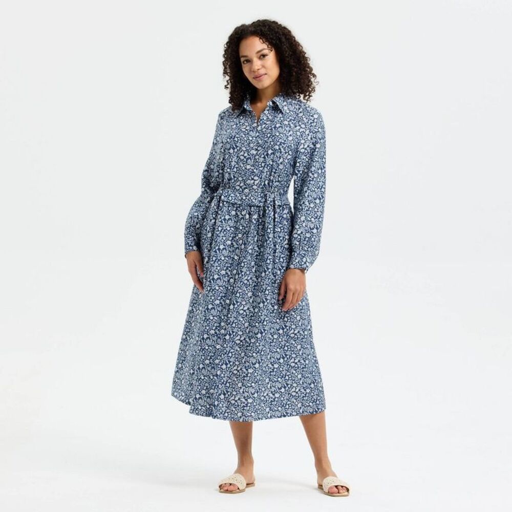 Universal Thread - Women's Long Sleeve Button-Down Midi Shirtdress -  Blue